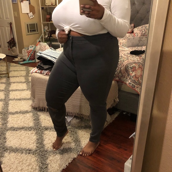 ASOS Curve Denim - ASOS Curve Grey Knee Split Skinny Jeans